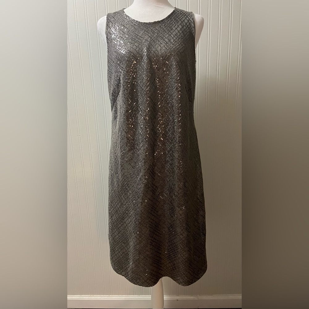 Ralph Lauren Gunmetal Sequin Sleeveless Shift Dress